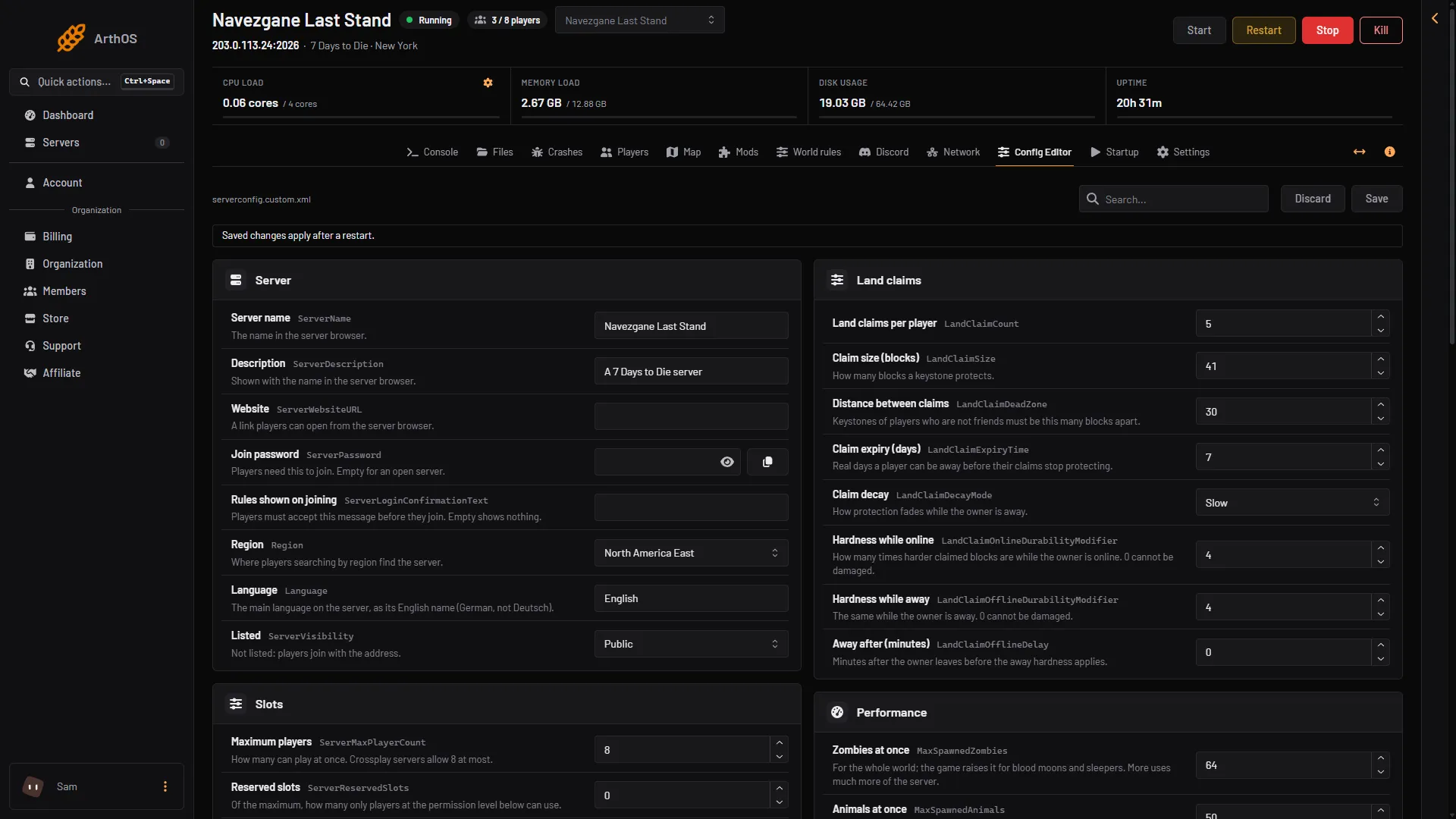 The Config Editor with the Server name, Join password and Listed rows
