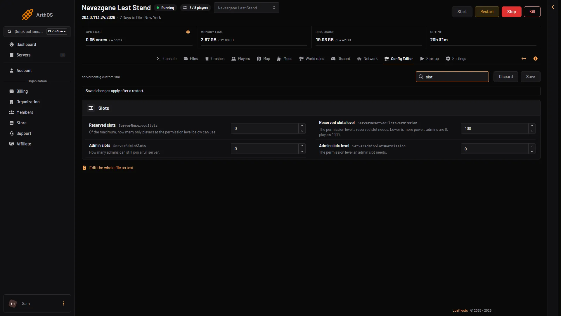 The four slot rows in the Config Editor
