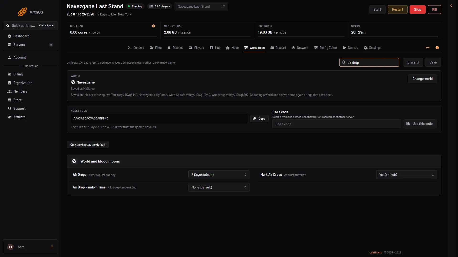 The three air drop rows on the World rules page
