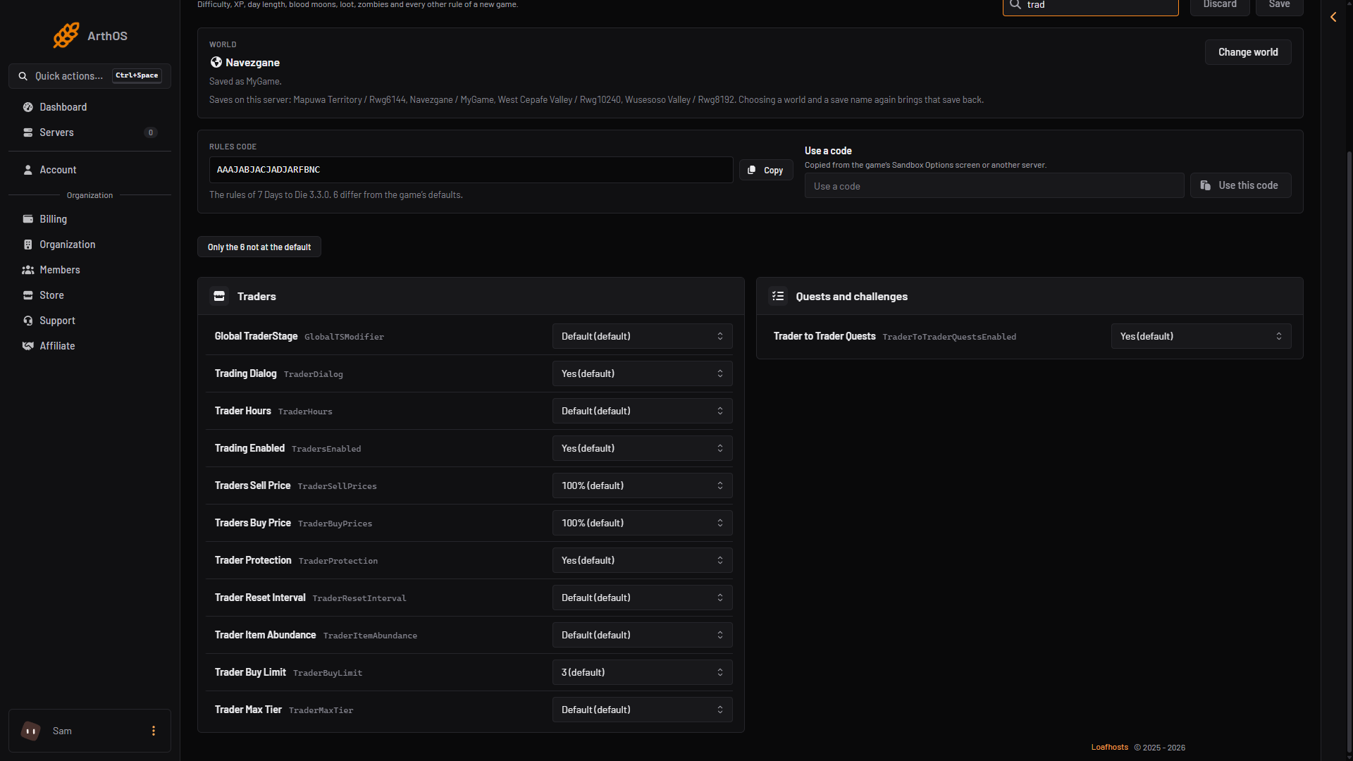 Trader rows on the World rules page