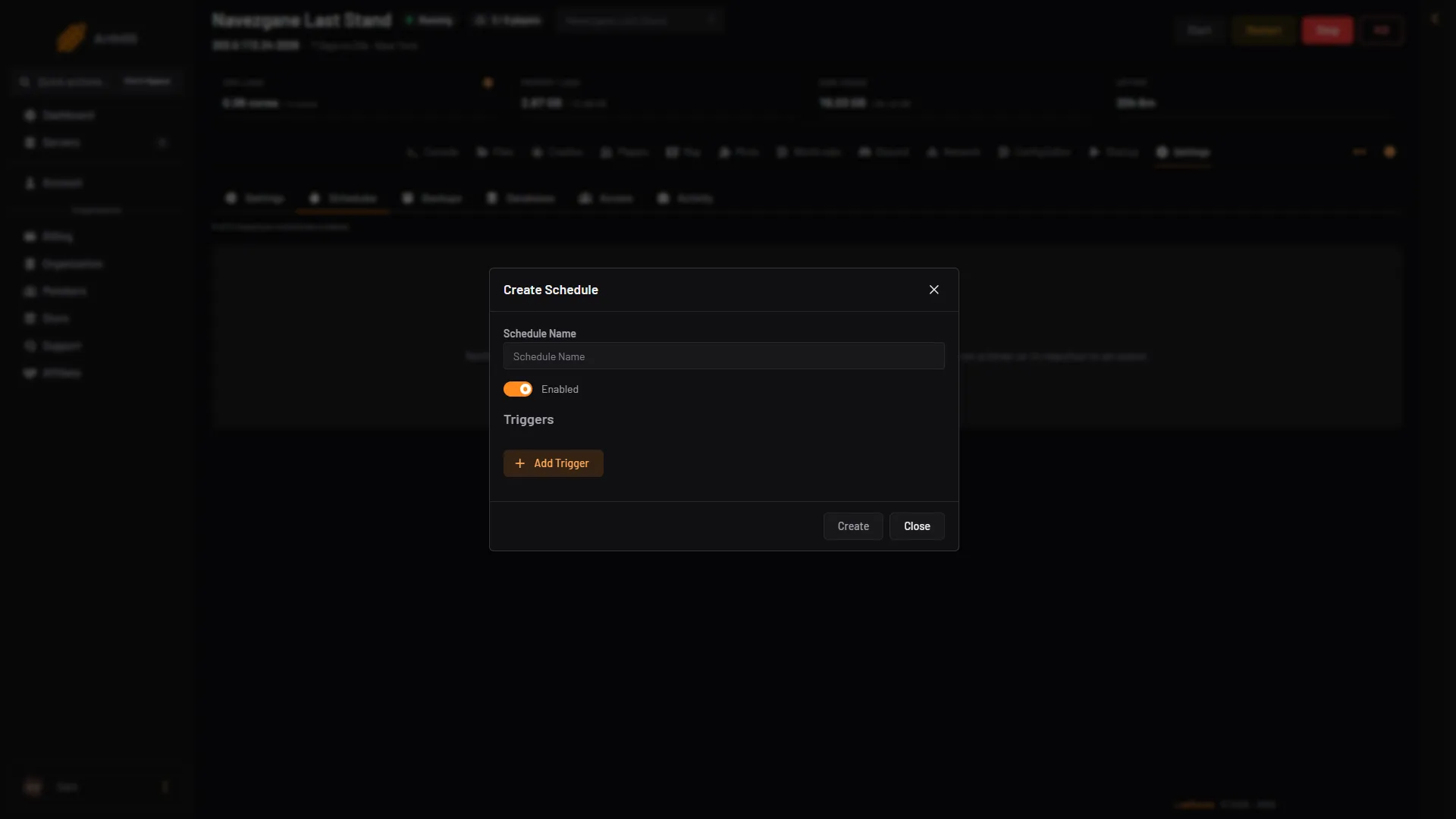 The Create Schedule box with Schedule Name and Add Trigger