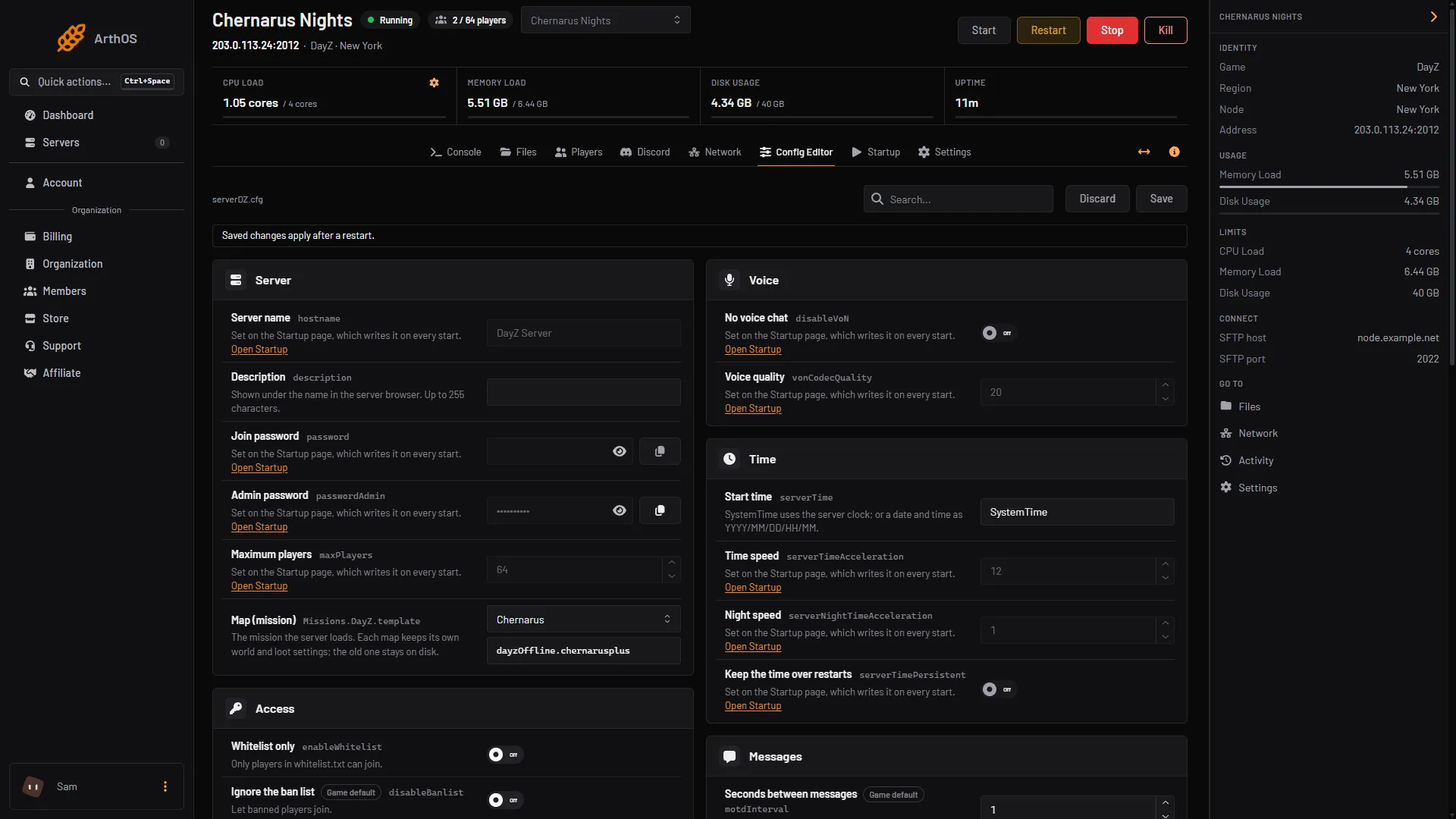 Config Editor with the Server name row locked