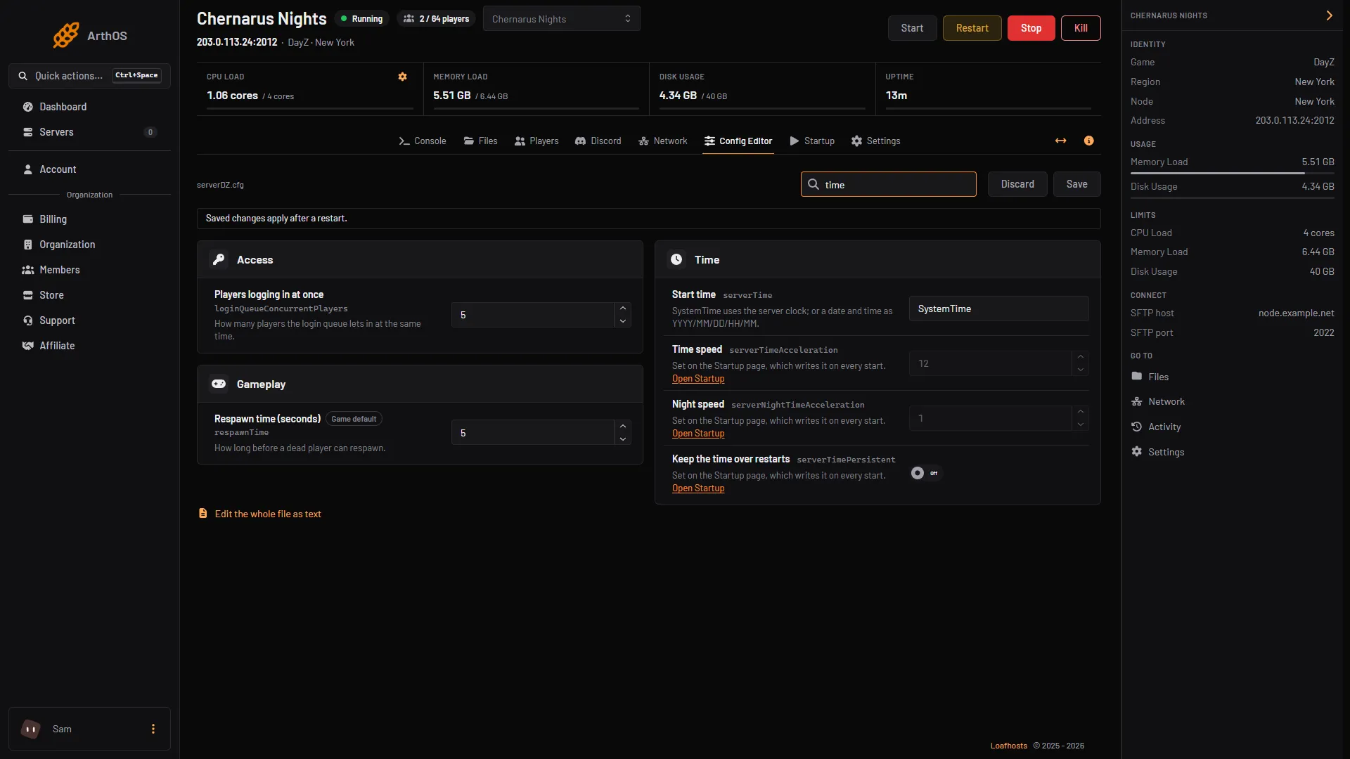 The Time group in Config Editor