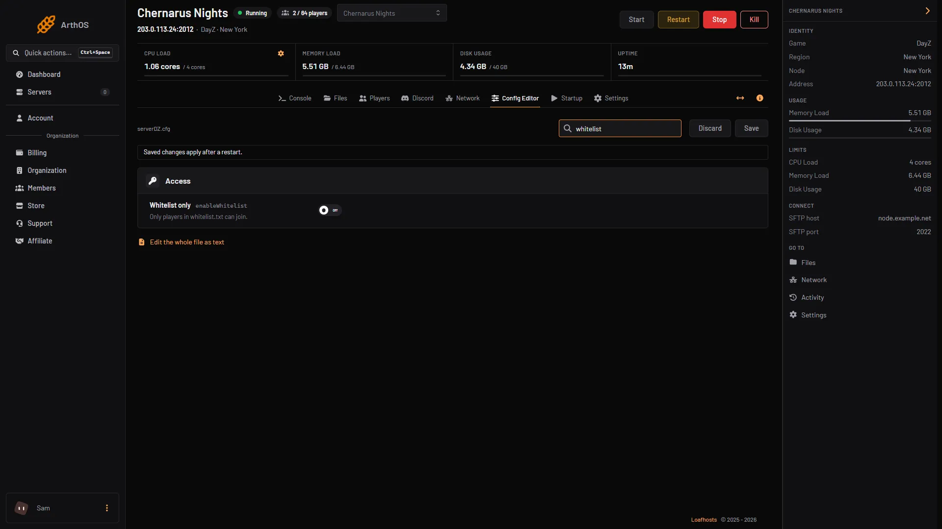 The Whitelist only switch in Config Editor