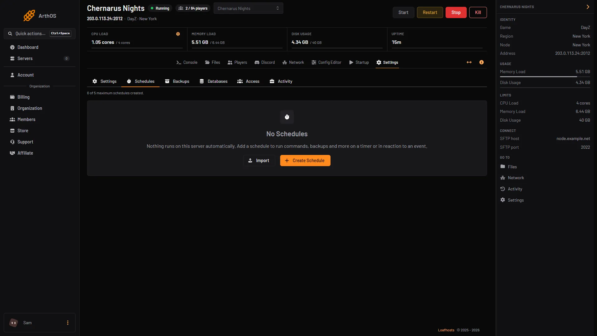 The Schedules tab with the Import and Create Schedule buttons