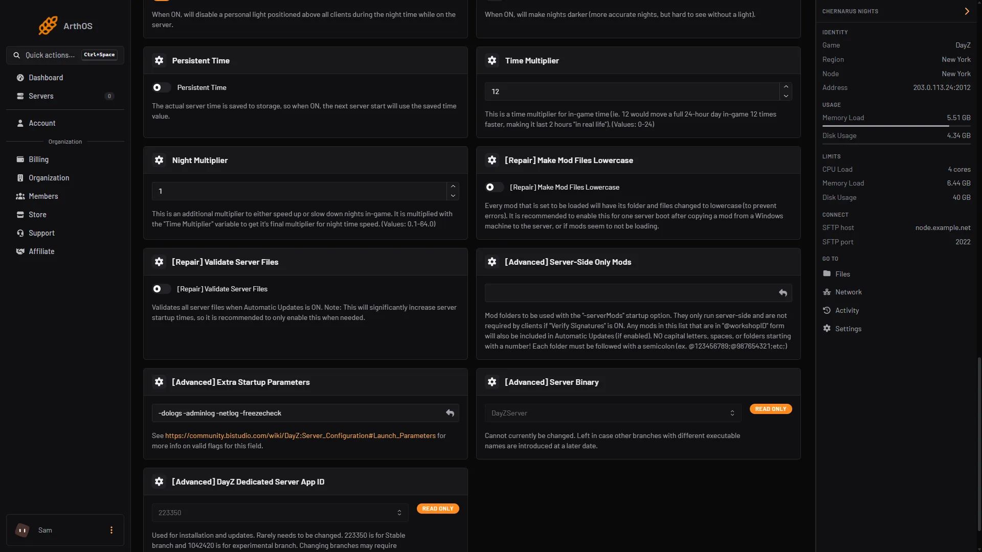 The Startup page with the Server-Side Only Mods field