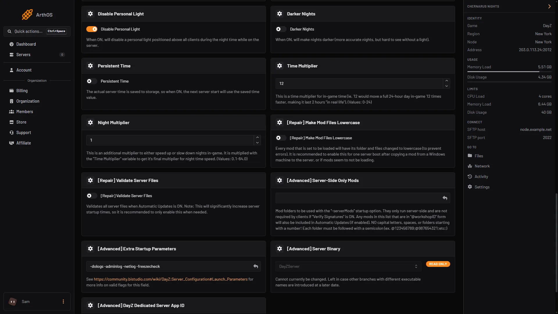 The Startup page with the Make Mod Files Lowercase switch