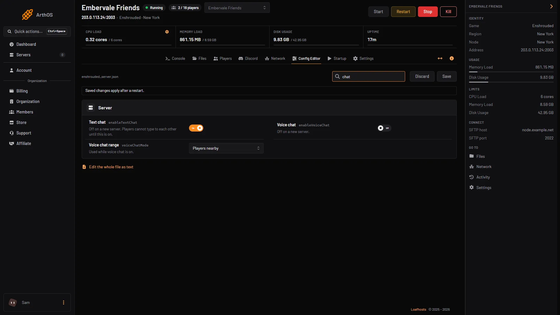 The chat rows in the Config Editor