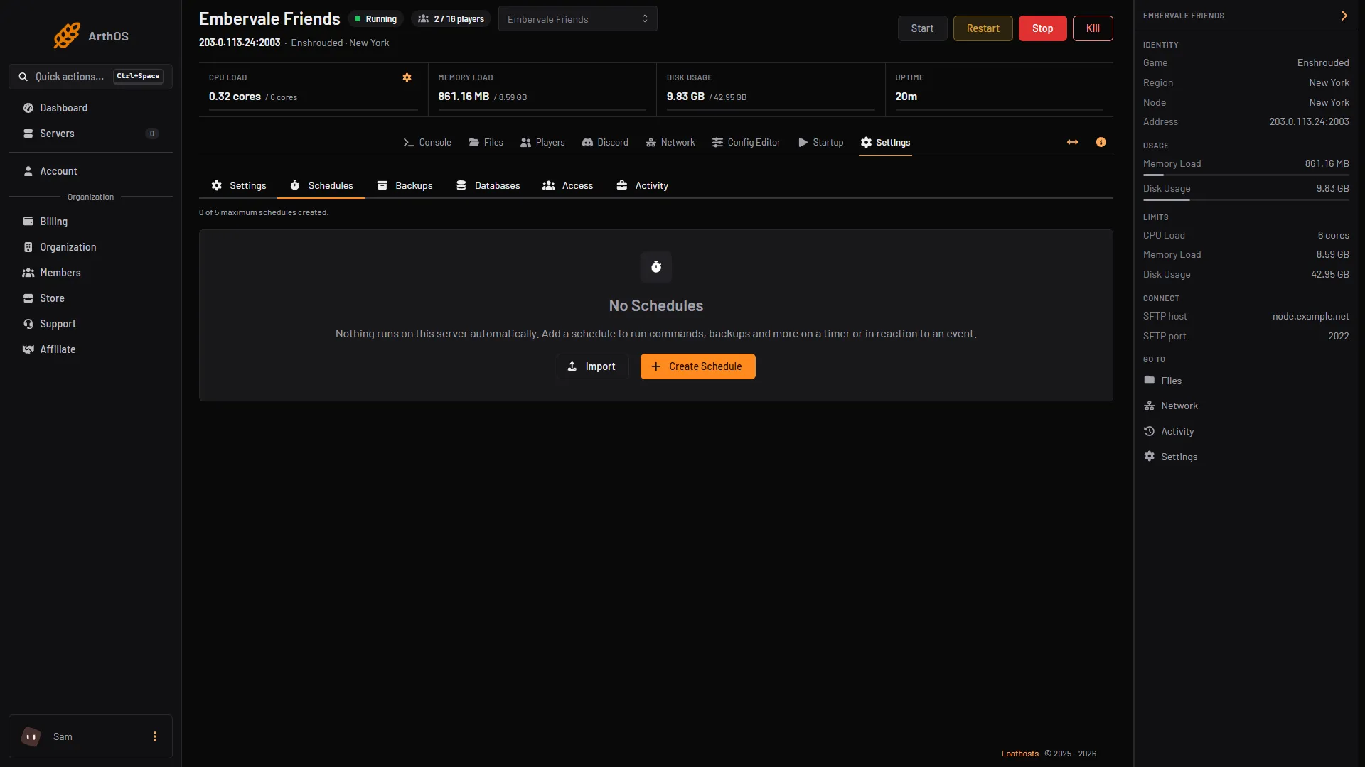 The Schedules tab with the Create Schedule button