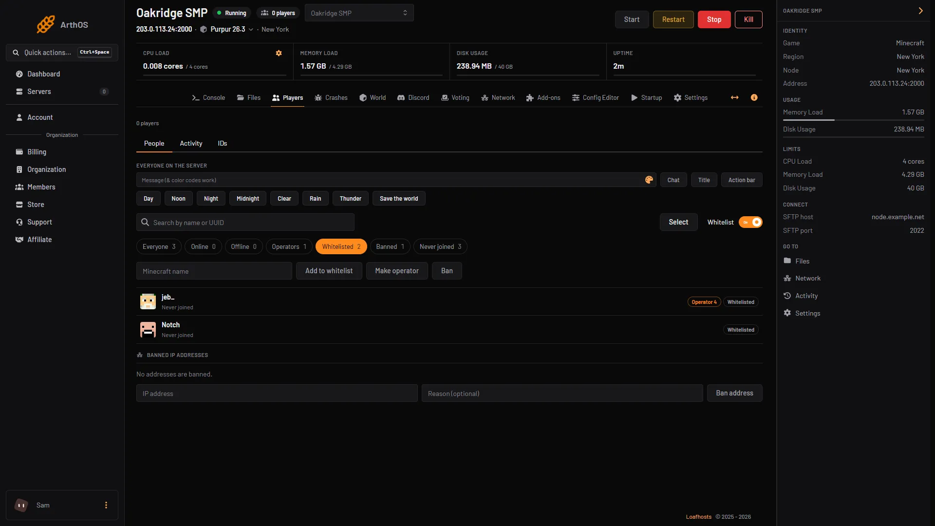 The Whitelisted chip selected, listing whitelisted players