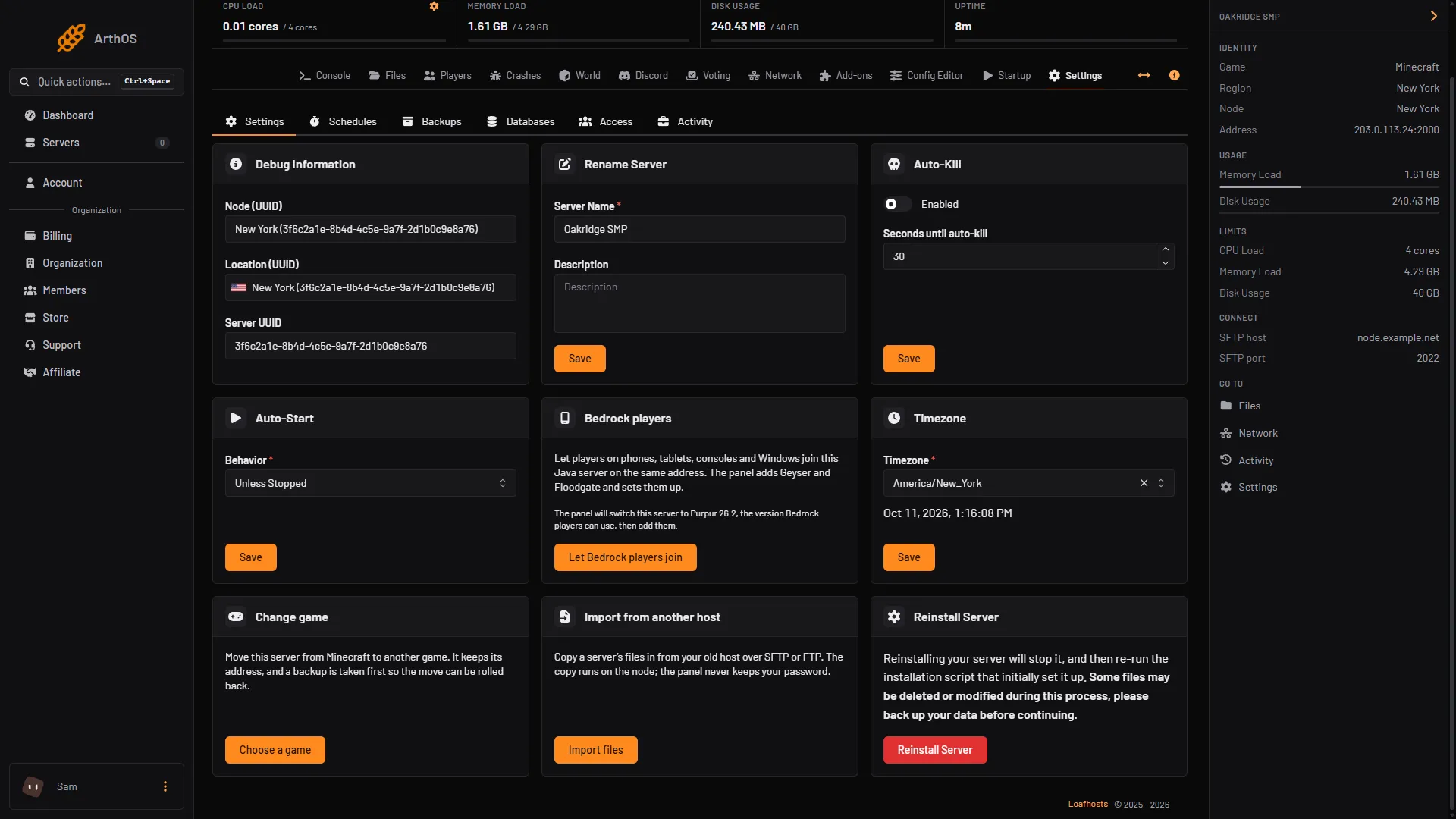 The Bedrock players card on the Settings page with the Let Bedrock players join button