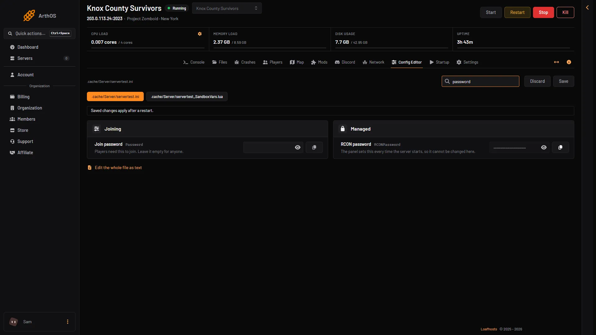 Config Editor search for password showing the Join password row in the Joining group