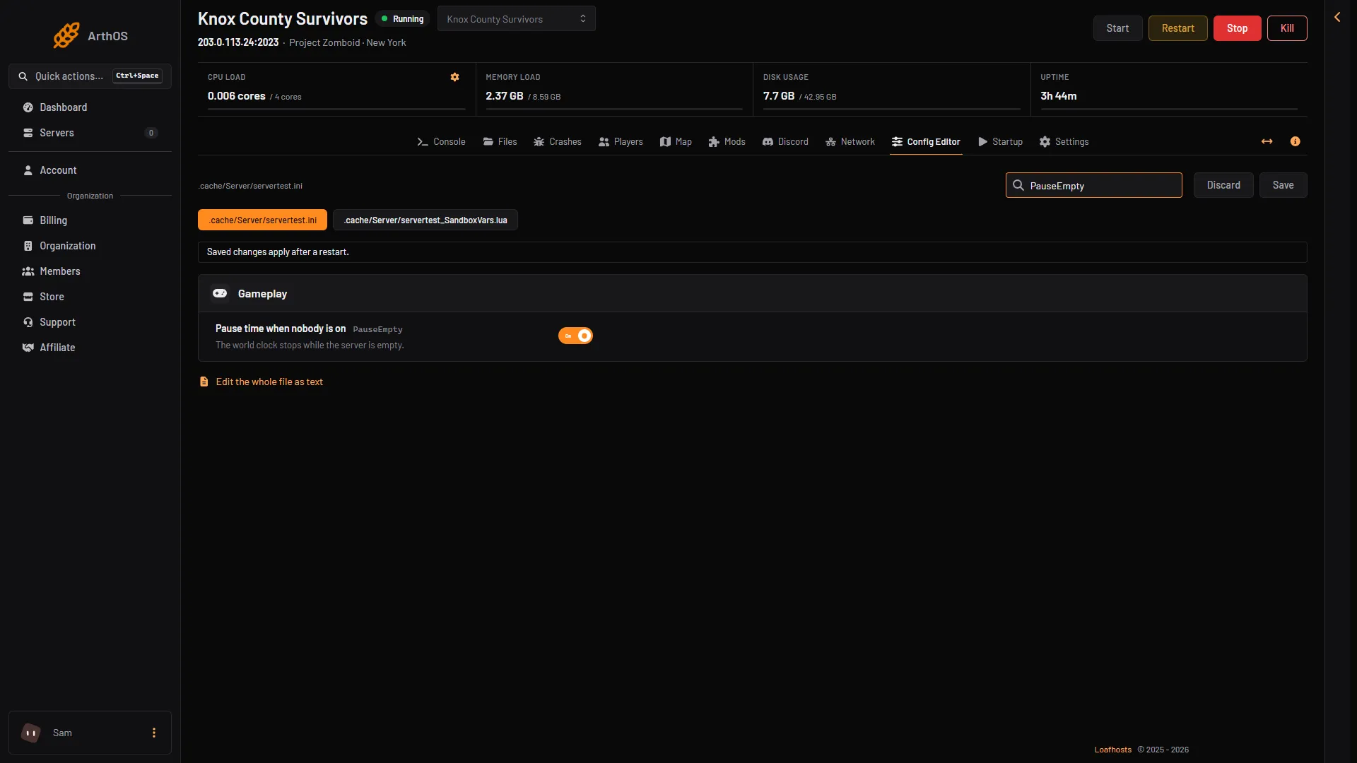 The Config Editor row Pause time when nobody is on