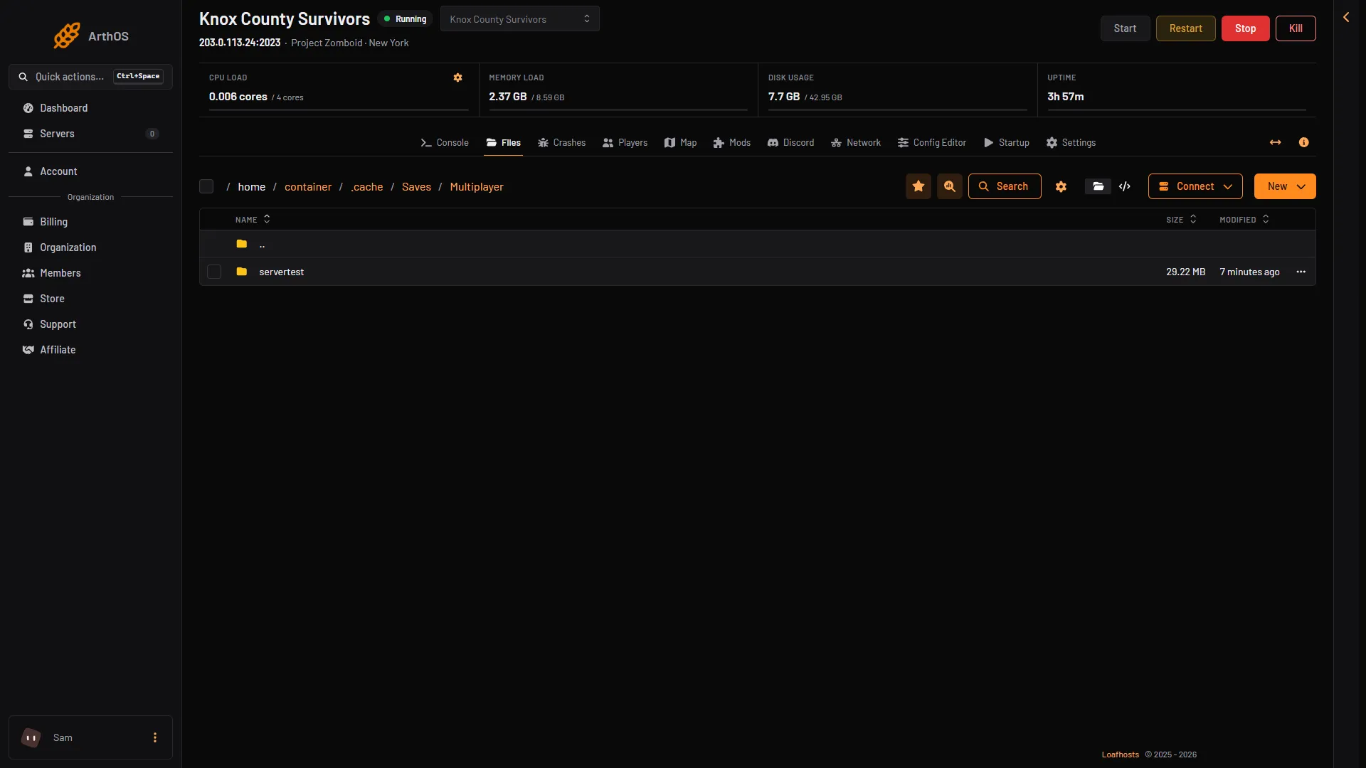 The Files page at the Multiplayer folder with the world folder to delete