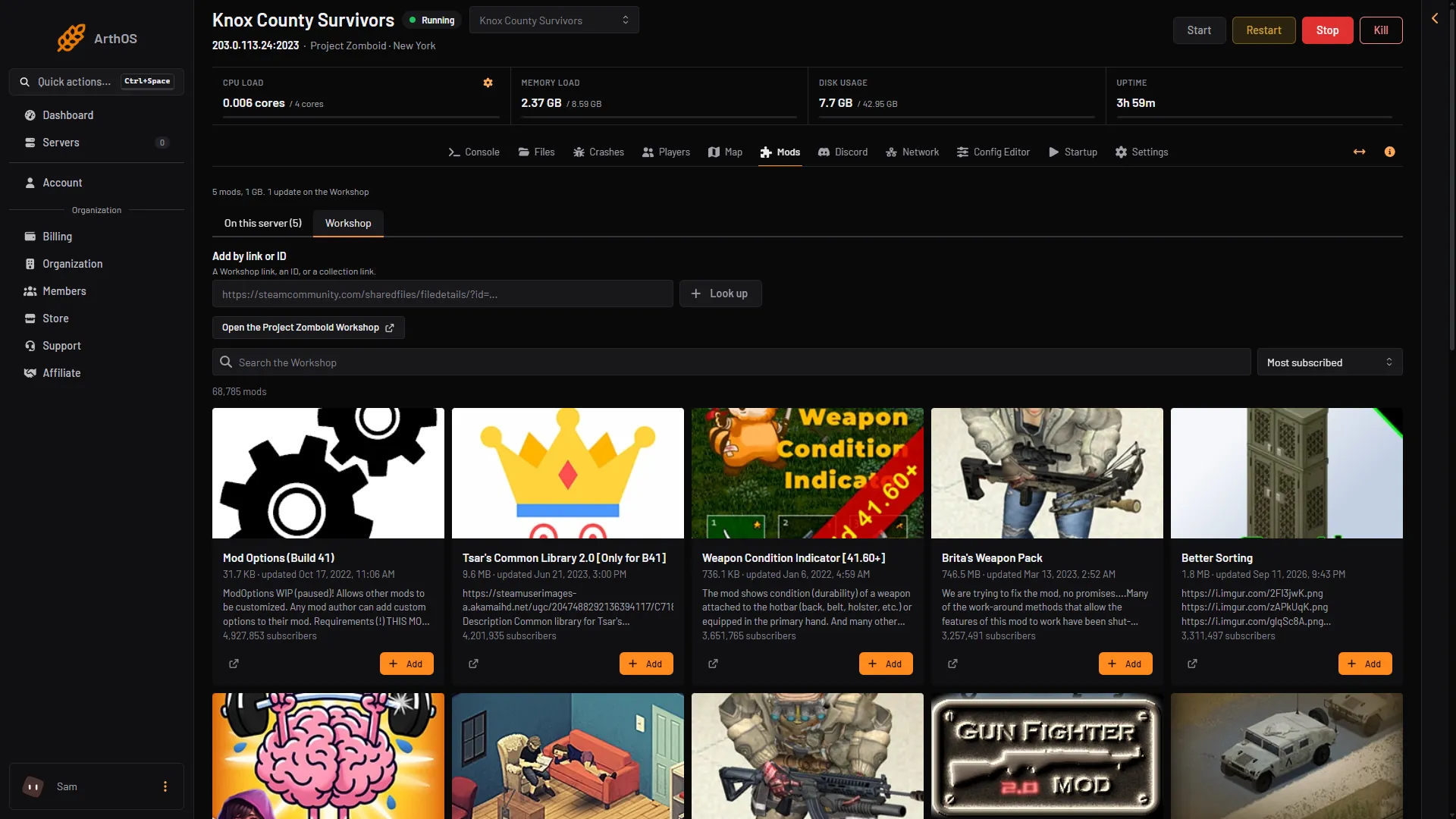 The Workshop tab with the Add by link or ID field and the Look up button