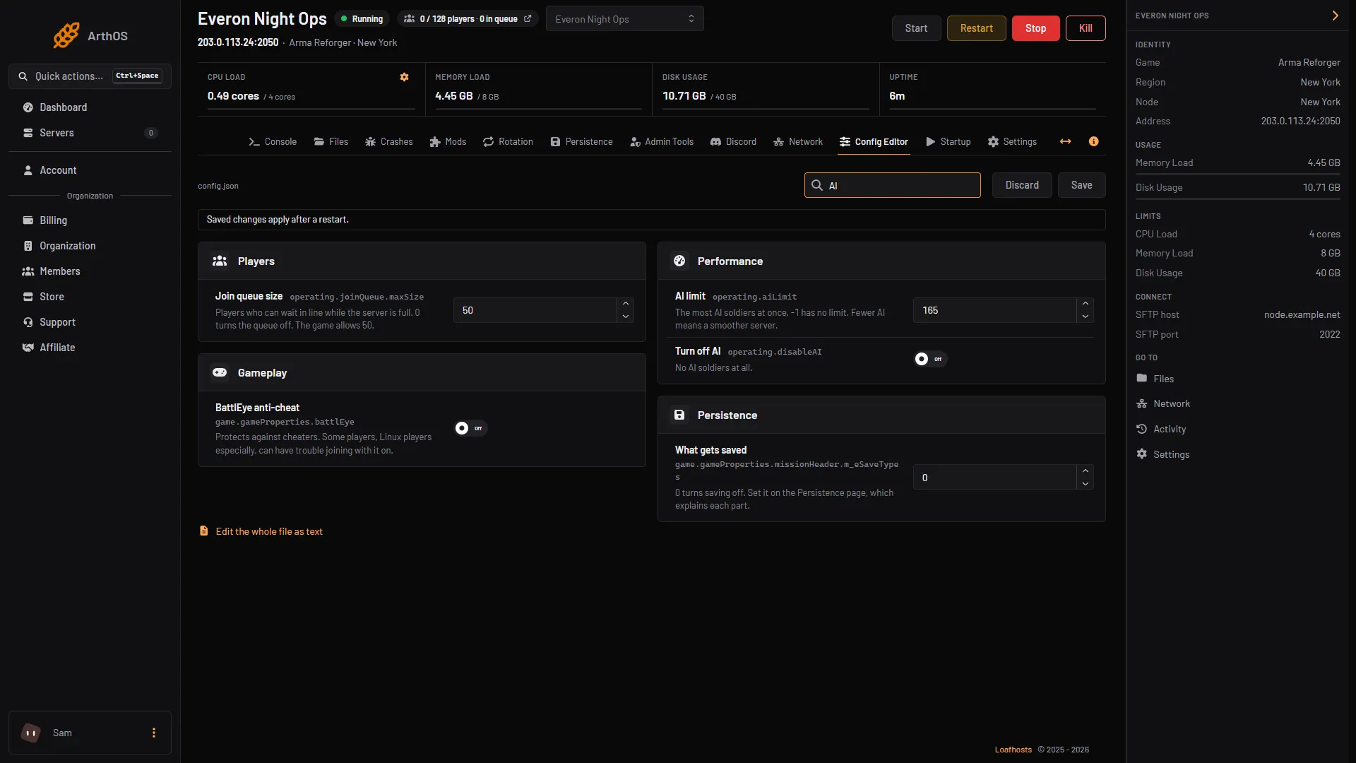 The AI limit and Turn off AI rows of the Config Editor
