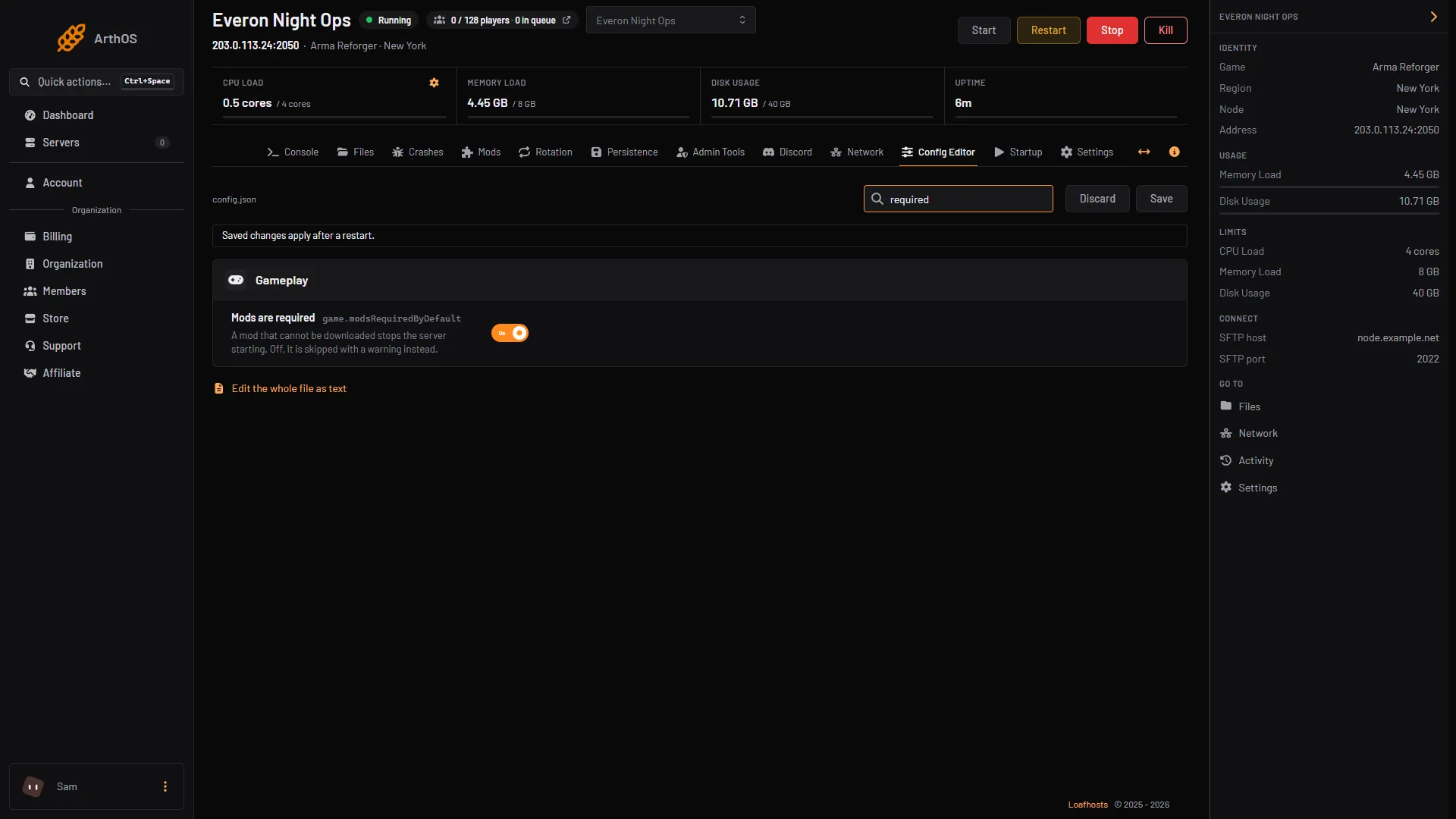 The Mods are required row in the Config Editor