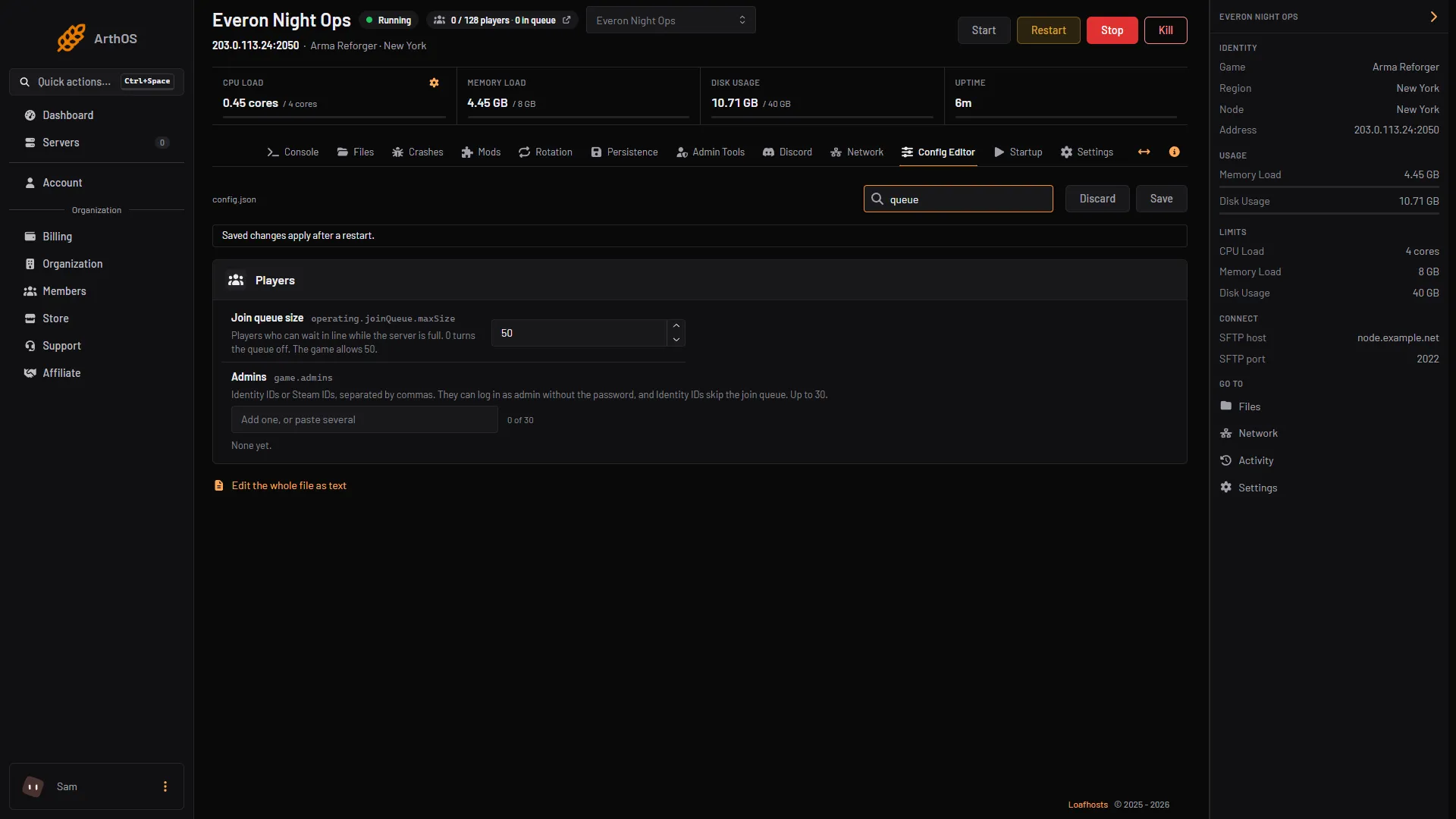 The Join queue size row in the Config Editor
