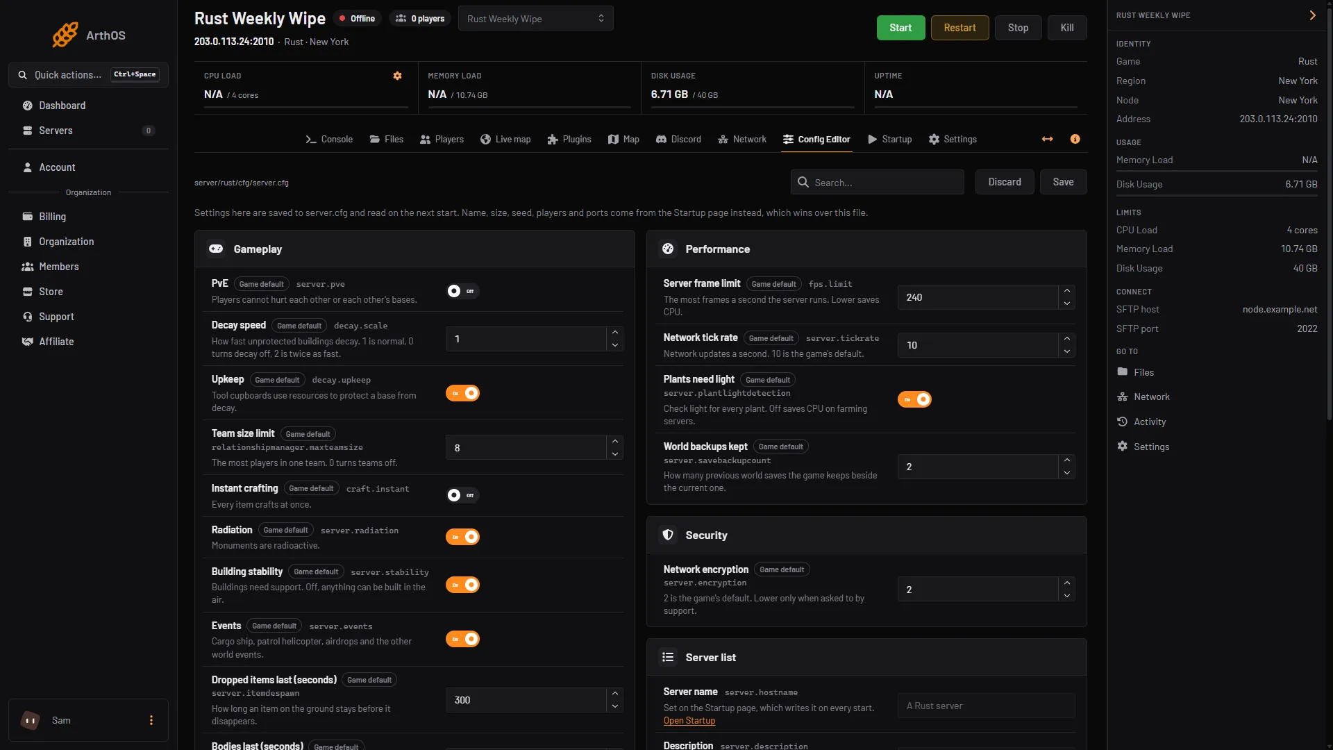 The Performance group of the Config Editor