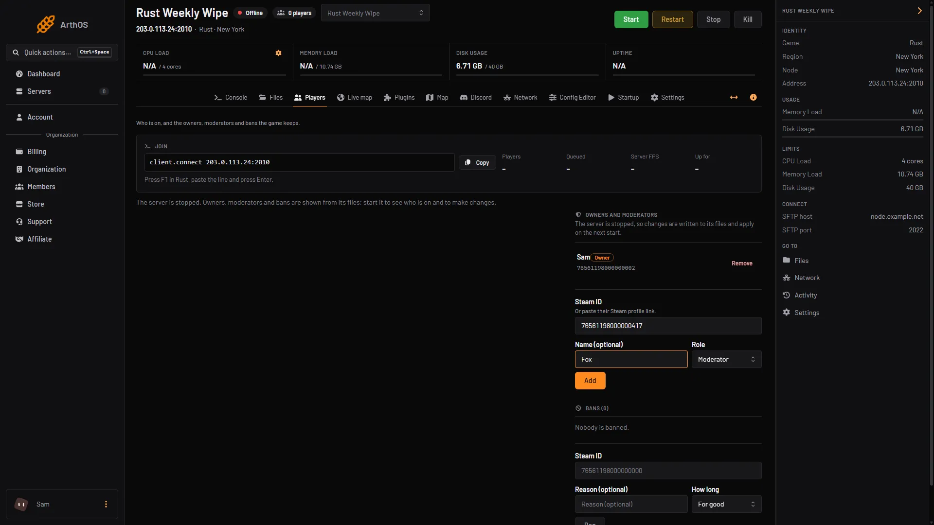 The join line on the Players tab with its Copy button