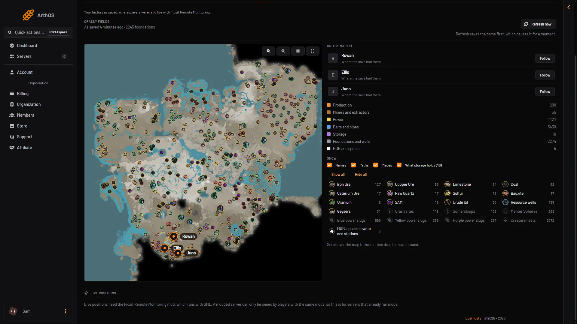 The foot of the Map page with the Live positions card