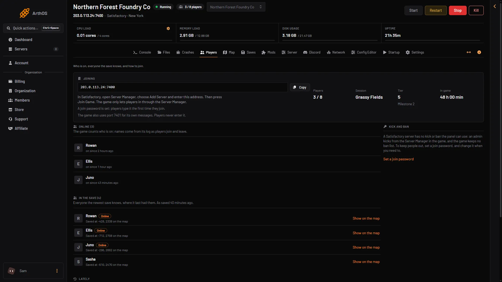 The Players page with the count and the list of who is on