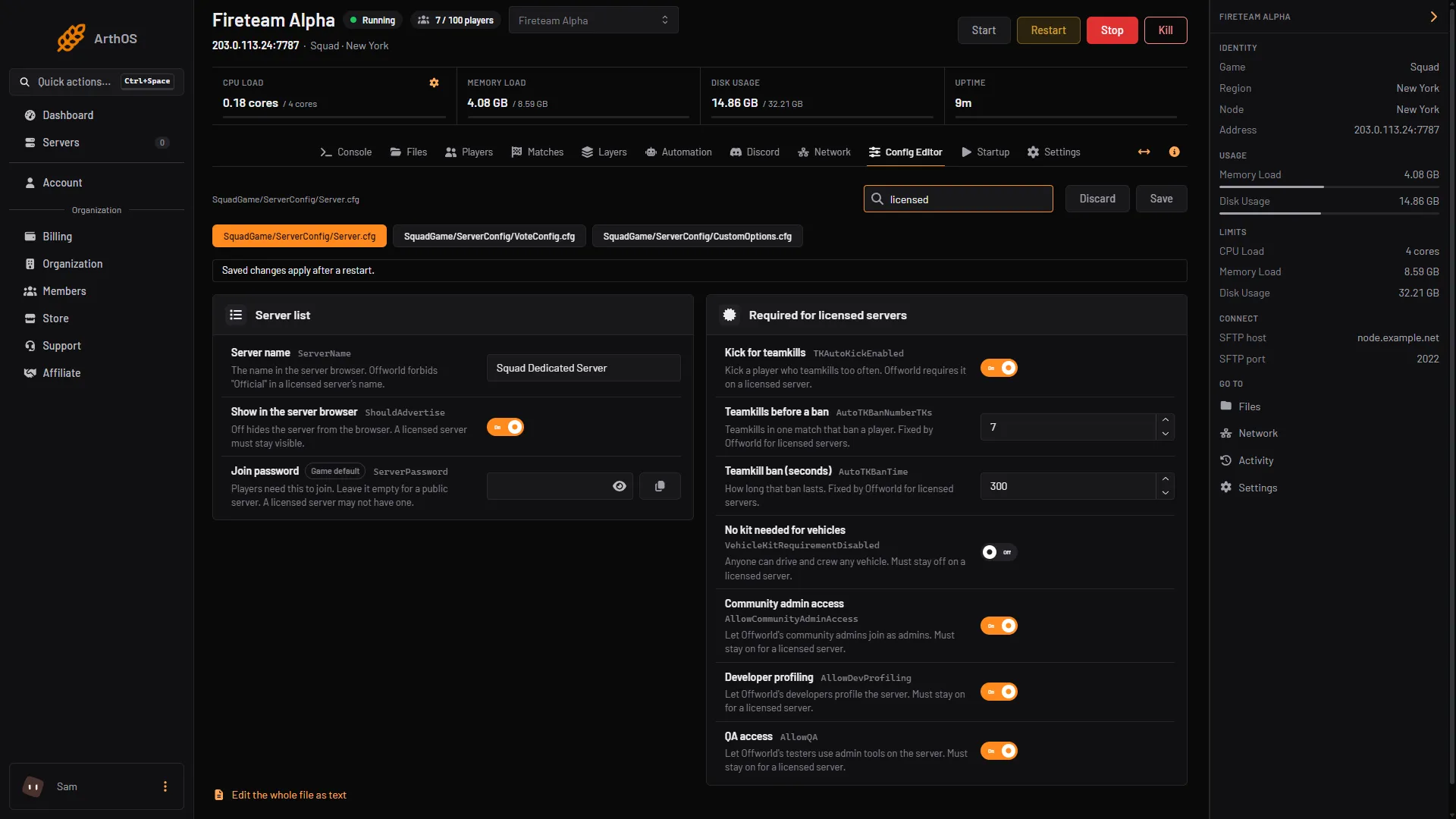 The Config Editor group Required for licensed servers