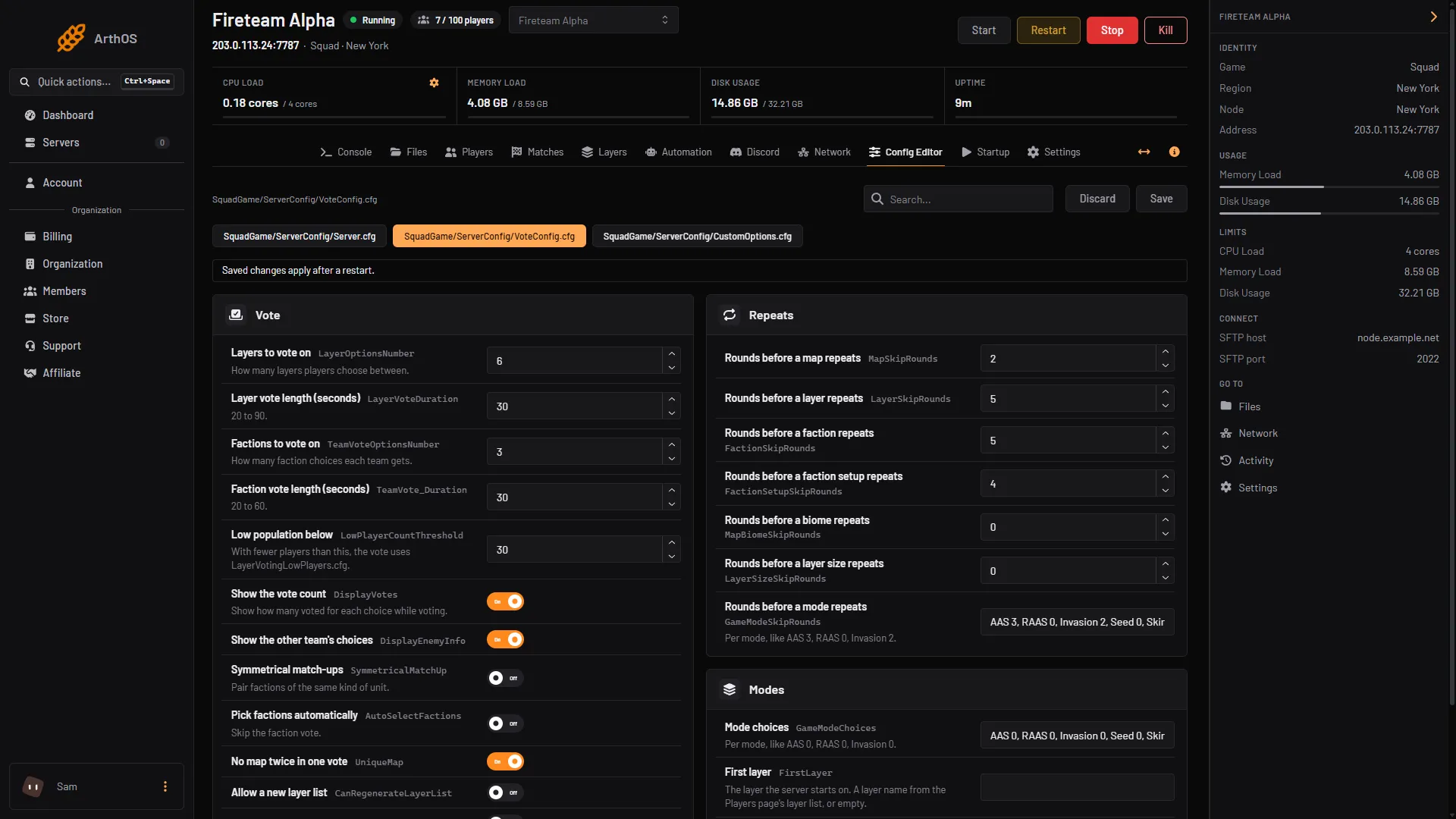 The VoteConfig.cfg tab of the Config Editor