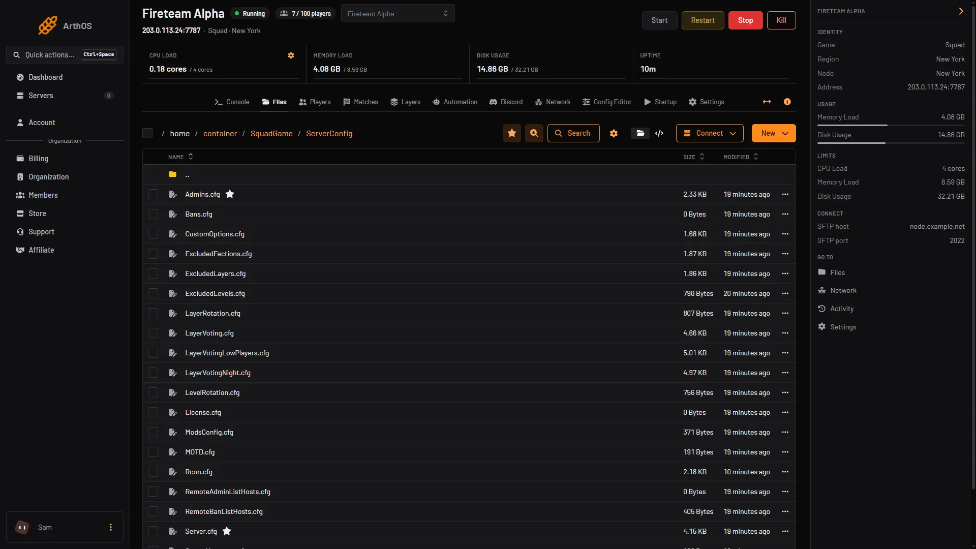 The ServerConfig folder in Files, with MOTD.cfg in the list