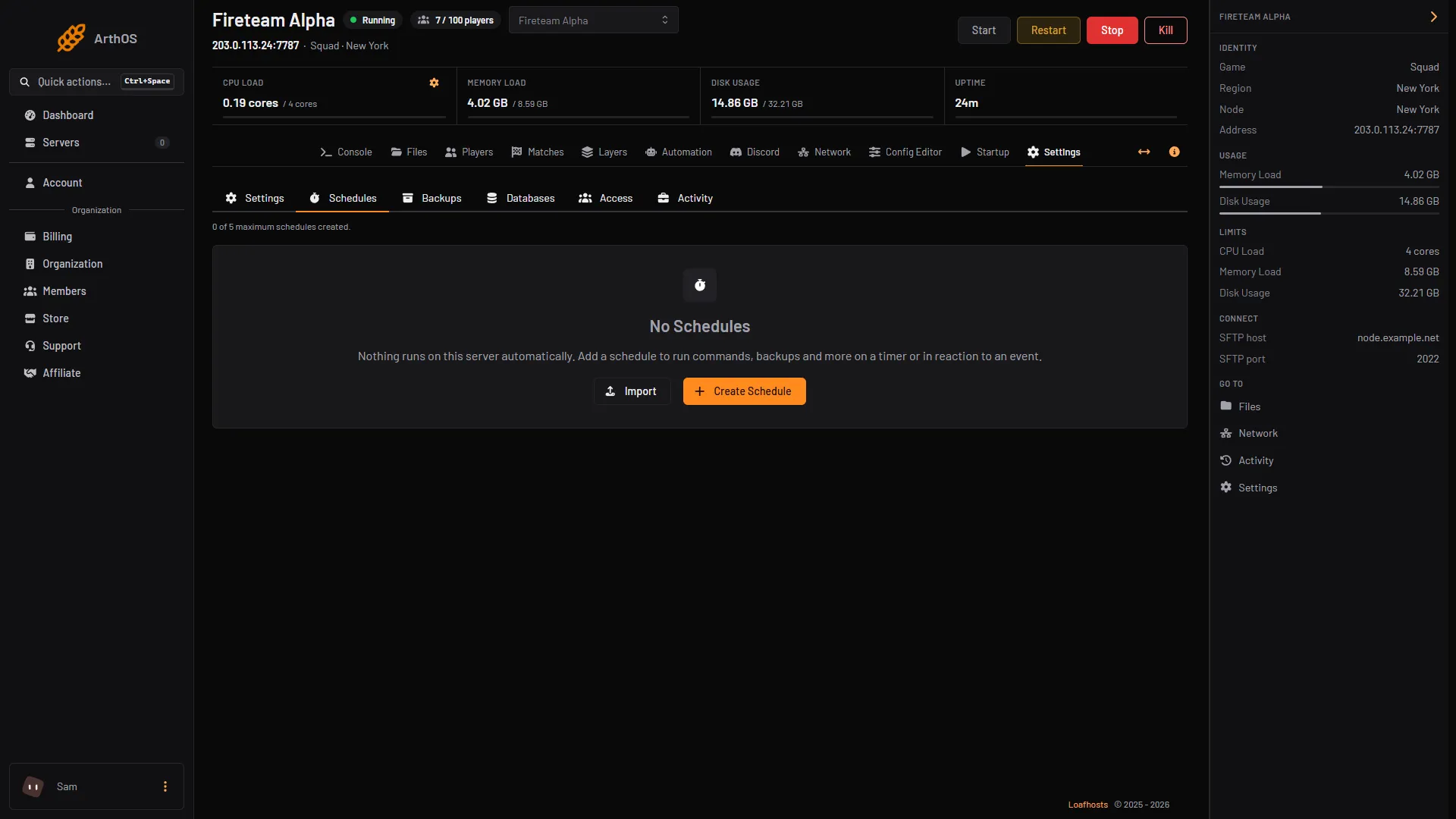 The Schedules tab under Settings