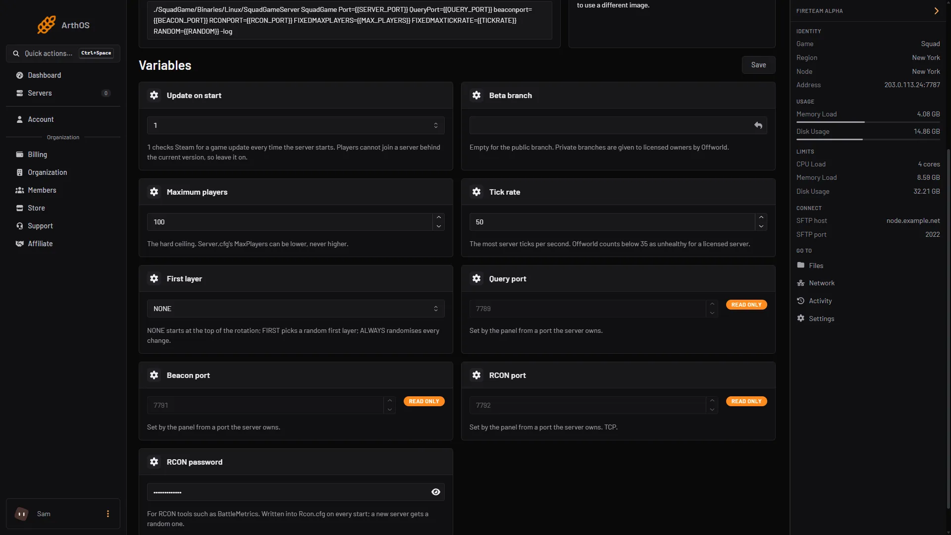 The First layer variable on the Startup page