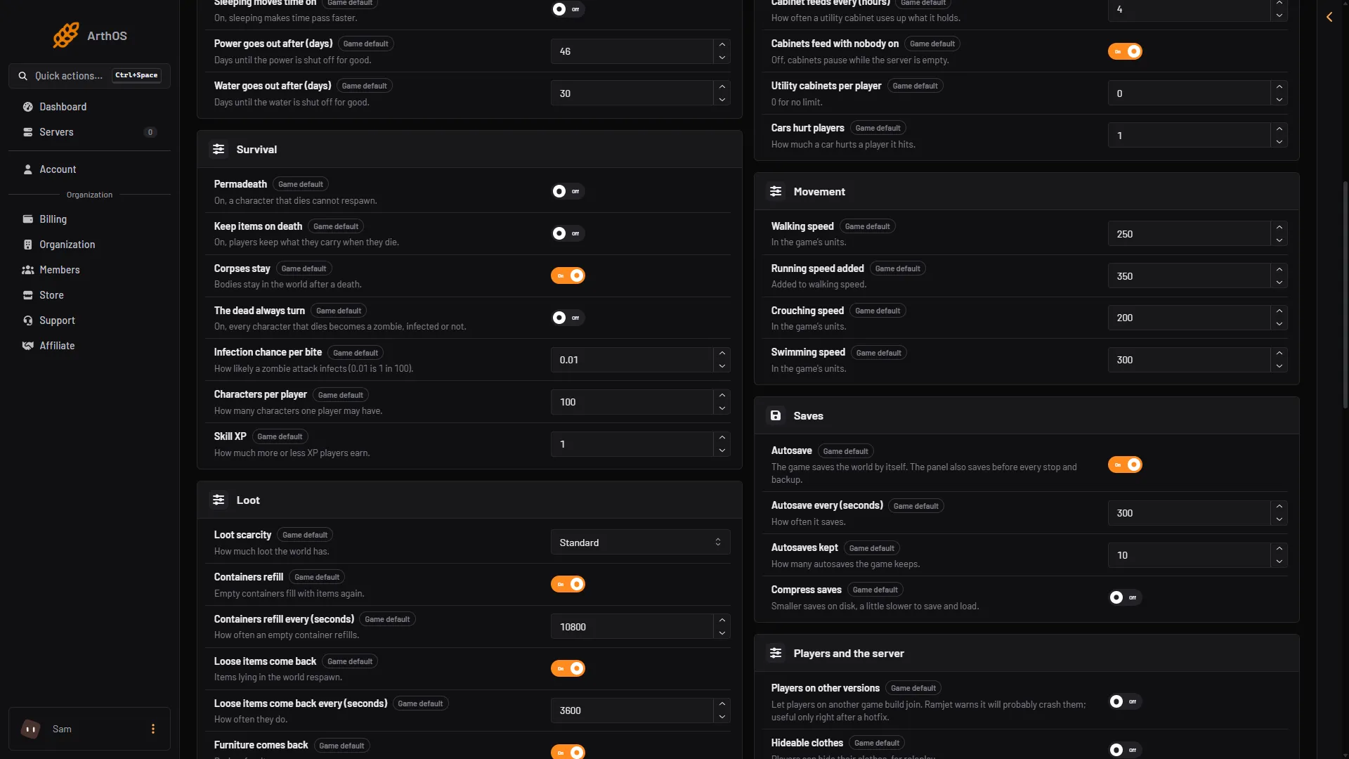 Config Editor, Game rules, with Players on other versions in the Players and the server group