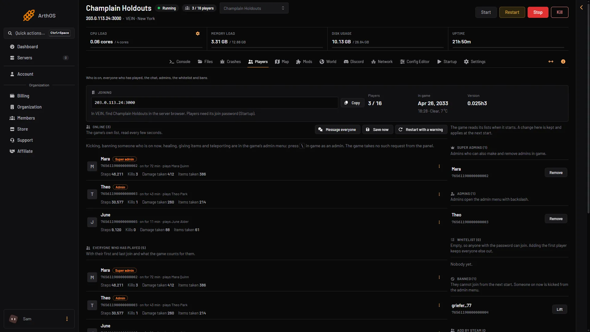 The Players page line that says kicking, healing, giving items and teleporting are in the game's admin menu