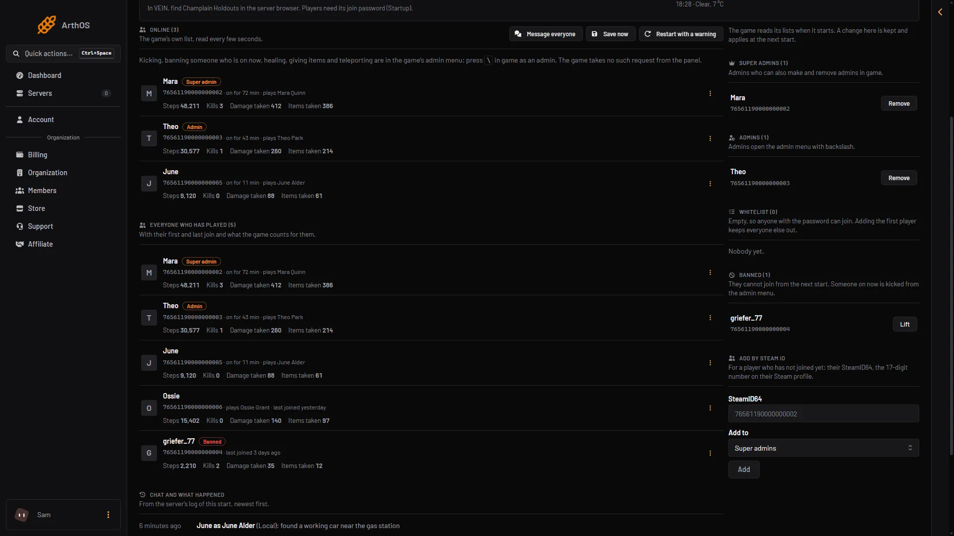 The Whitelist list on the Players page when nobody is on it