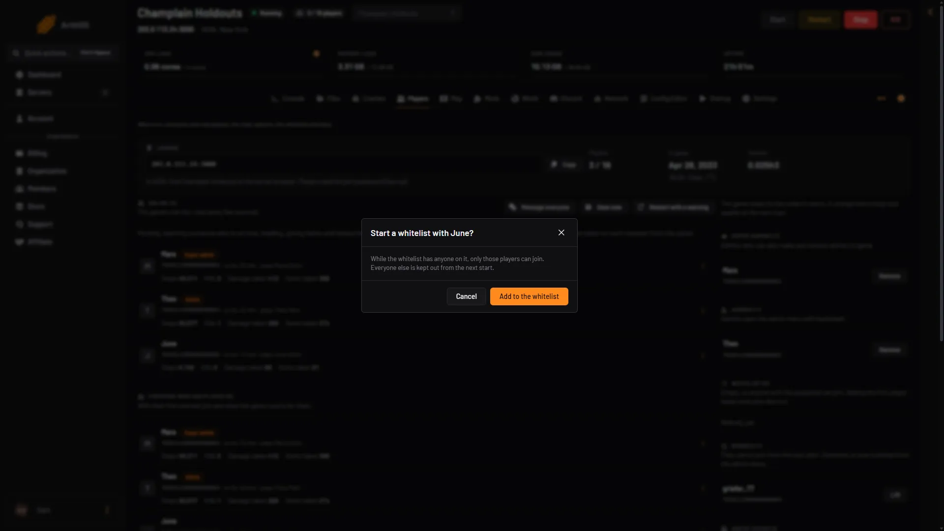 The box that starts a whitelist, saying only listed players can join