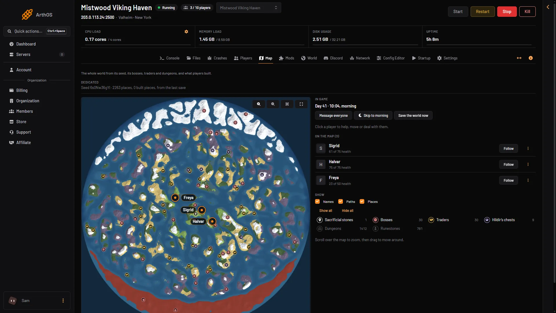 The panel Map page with the seed and save line