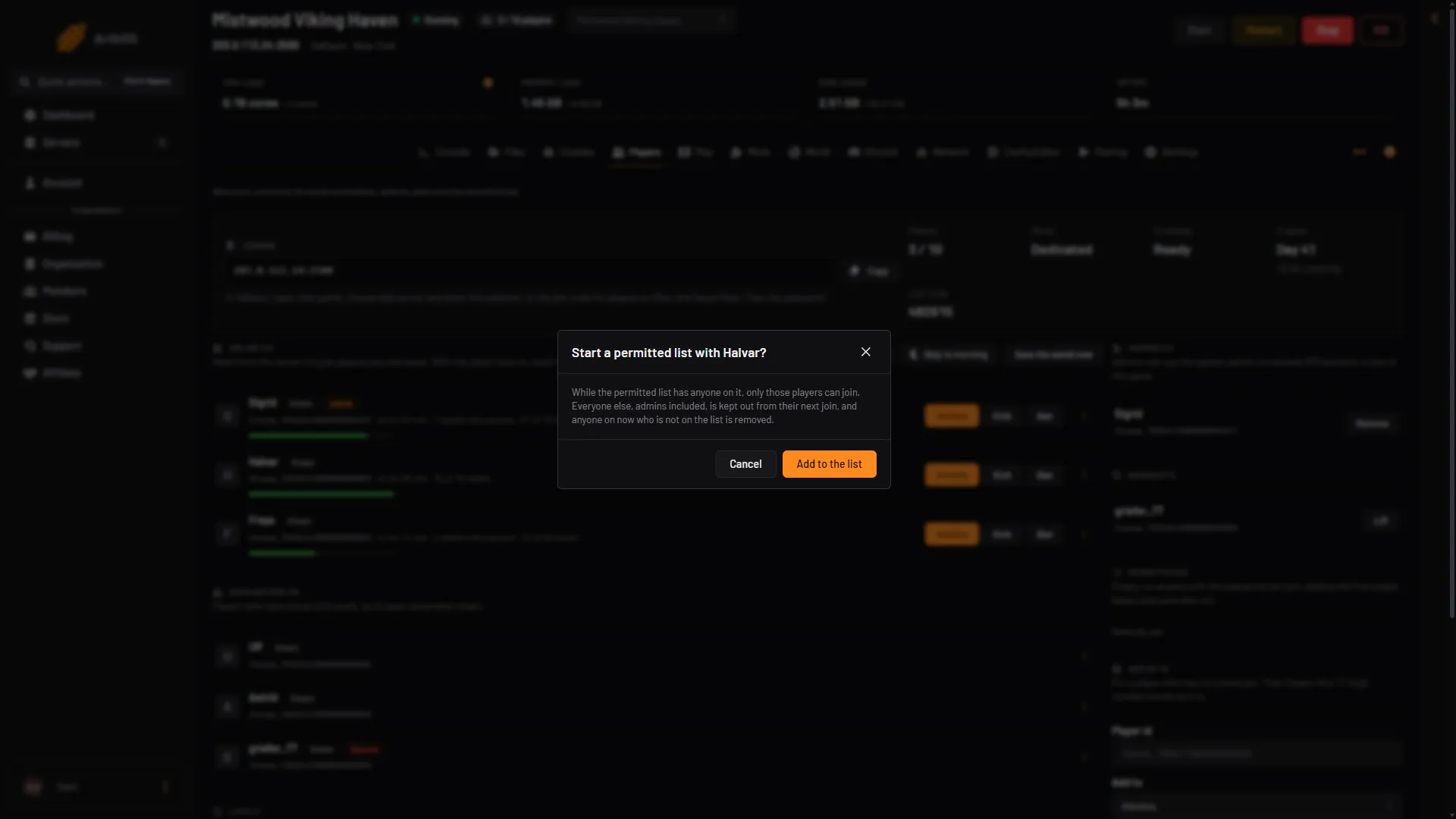 The box titled Start a permitted list with a player, explaining that everyone else cannot join