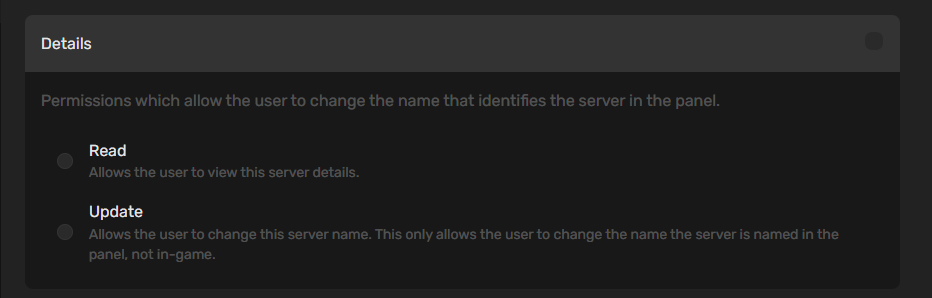 Details permissions showing Read and Update options