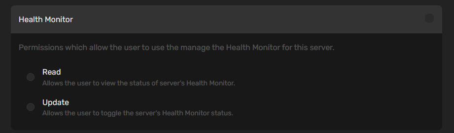 Health Monitor permissions showing Read and Update options