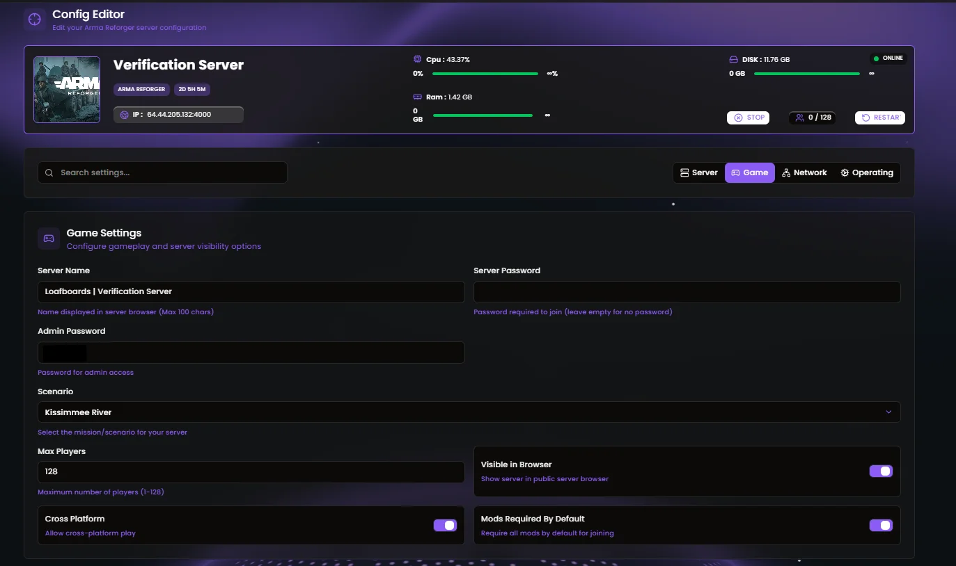 Config Editor — Game properties