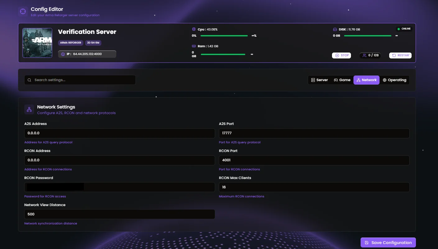 Config Editor — Network configuration