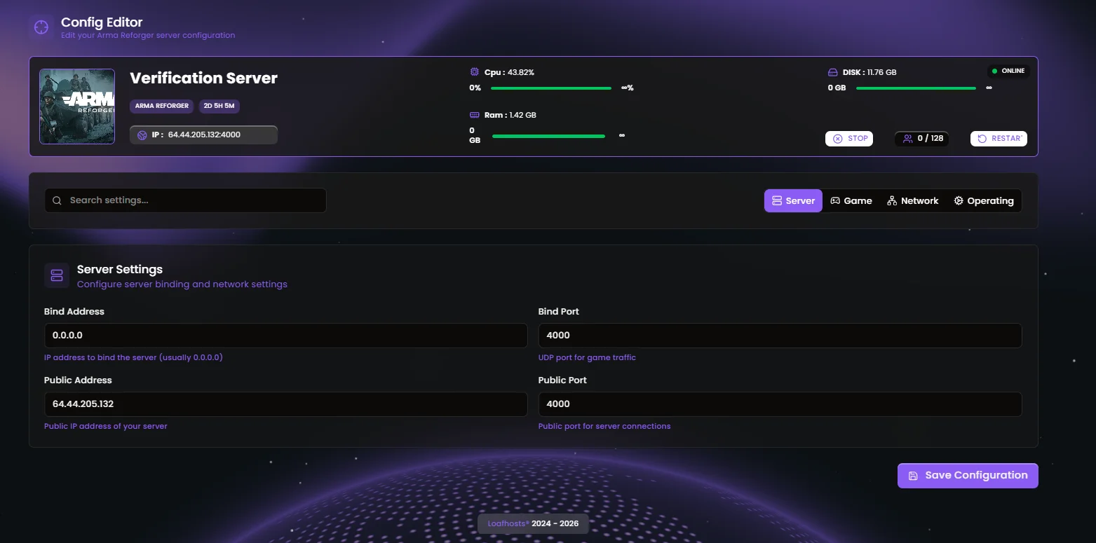 Config Editor — Server settings