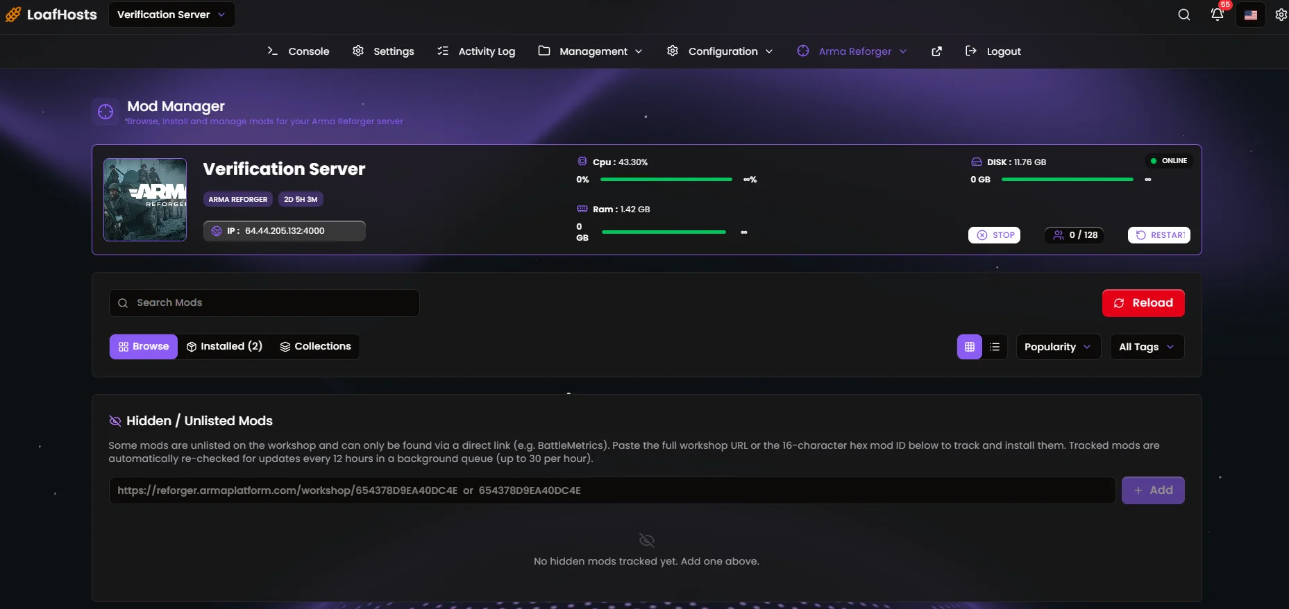 Mod Manager — Browse Workshop mods