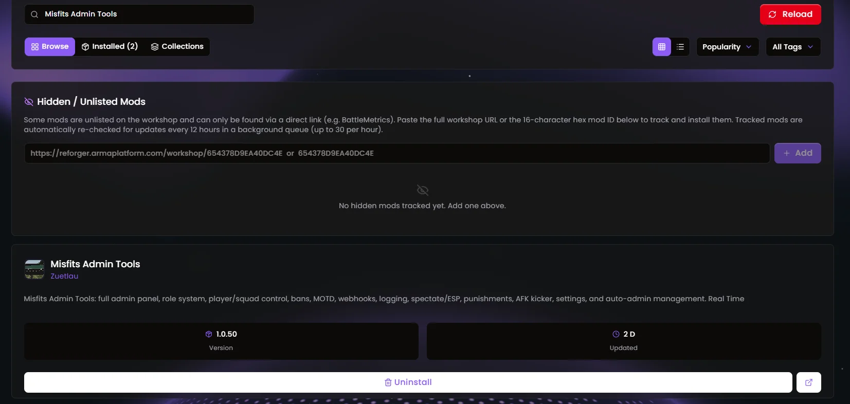 Mod Manager — Hidden & unlisted mods