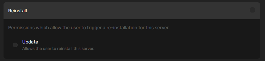 Reinstall permissions showing Update option